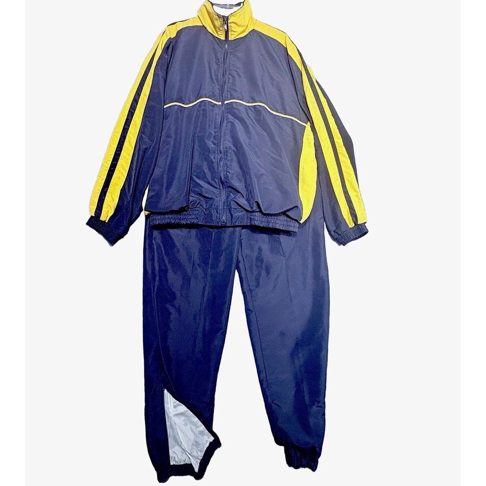 Bill Blass Tracksuit Mens L Navy Yellow Windbreaker Track Suit 90s Vintage